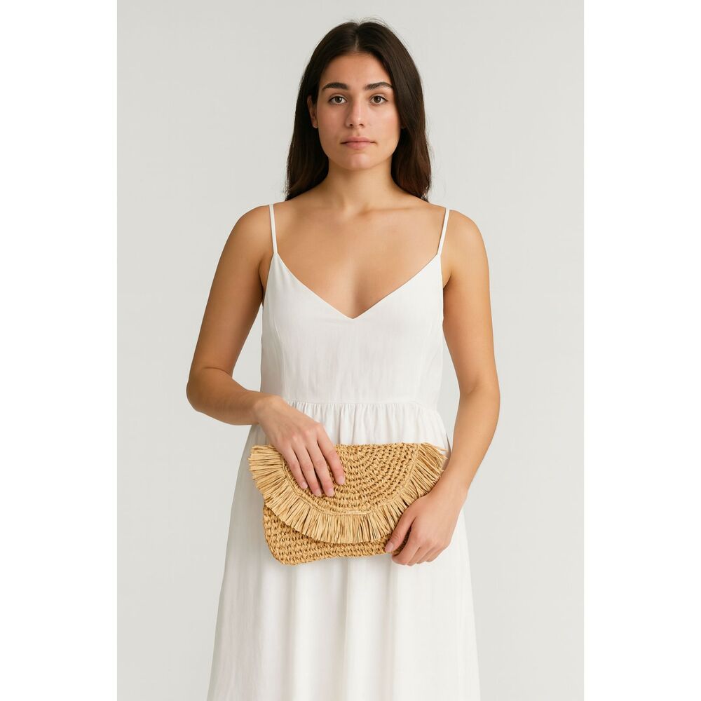 BTB LOS ANGELES Raffia Flap‎ Clutch Natural Straw NWT